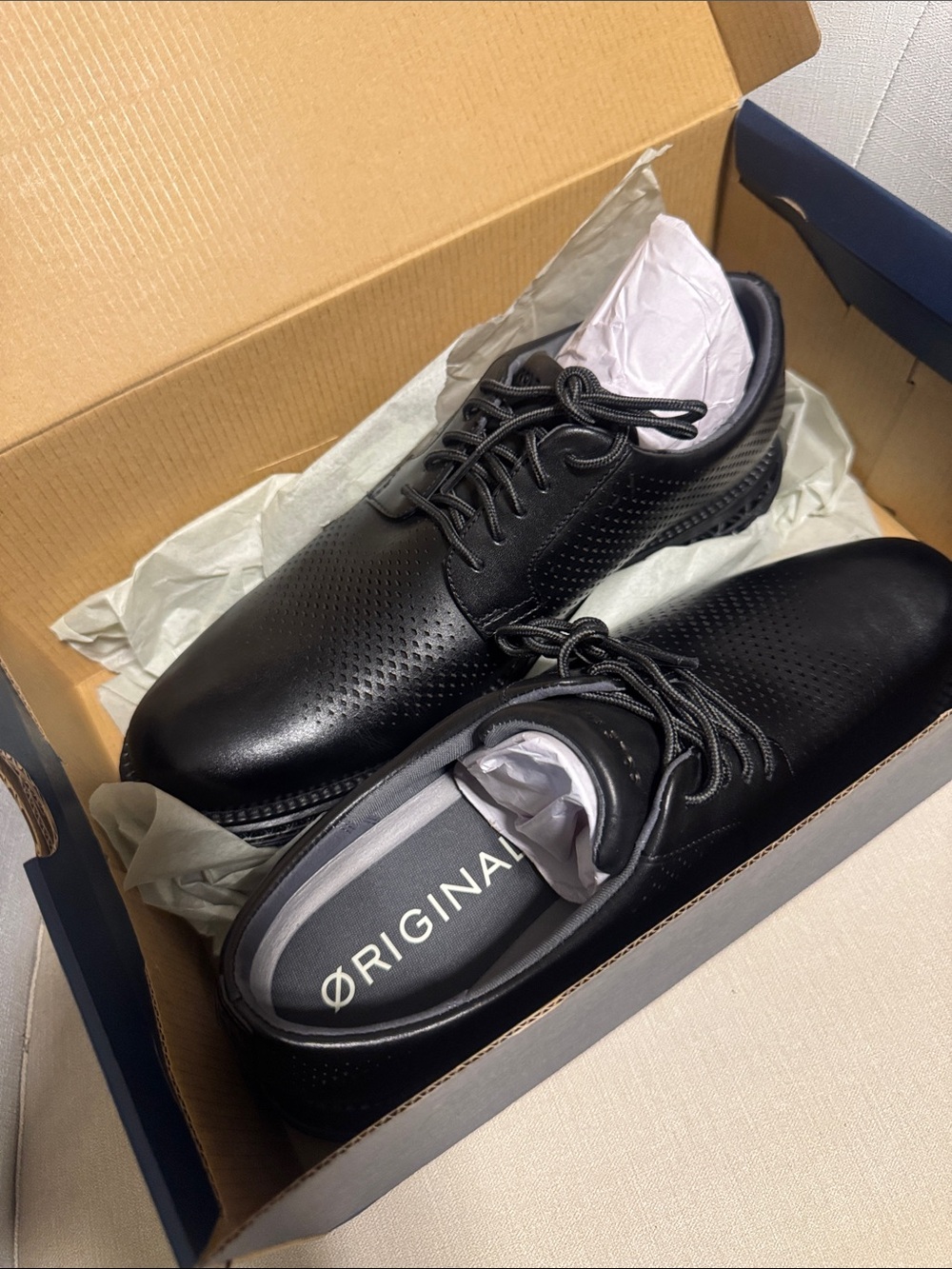 Cole Haan Black Perforated Leather Derby Shoes